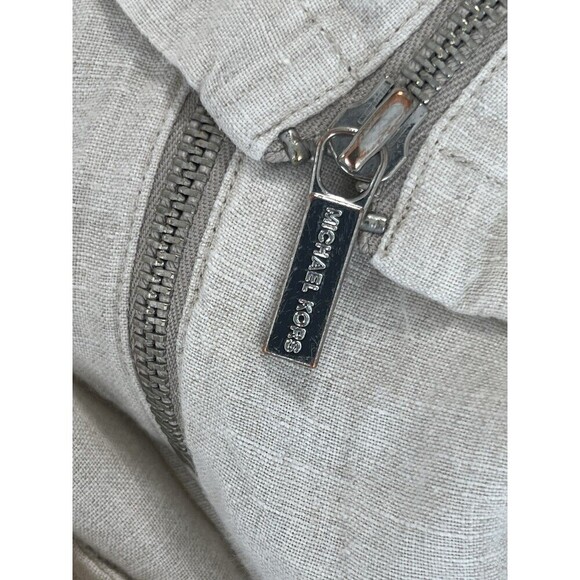 Michael Kors Women Oatmeal Linen Tunic Top V Neck Silver Studs Zippers Small - Picture 4 of 10